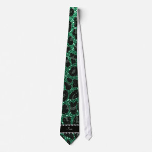 Custom name mint green glitter leopard print tie