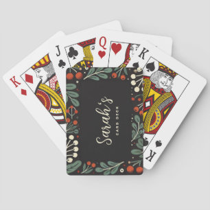 Custom Name Mistletoe Wreath Pattern Poker Cards