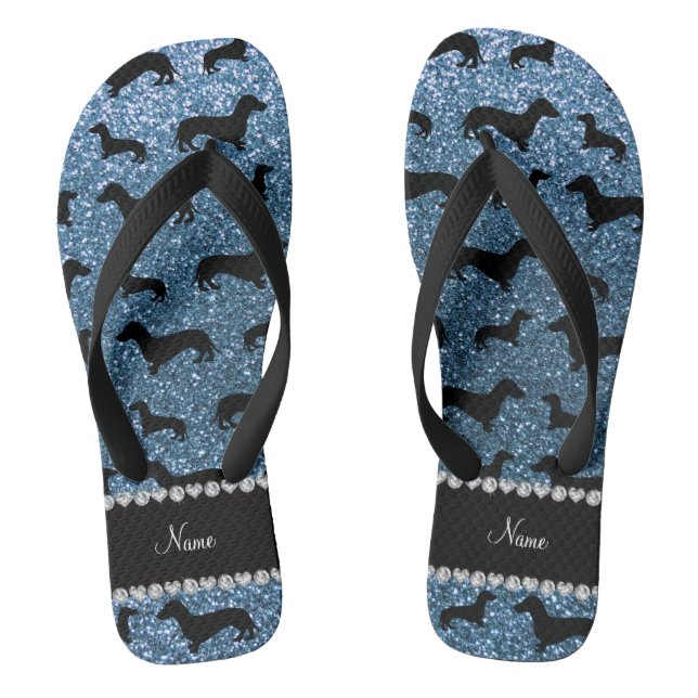 Custom name misty blue glitter dachshunds jandals (Footbed)