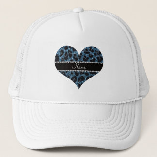Custom name misty blue glitter leopard print trucker hat