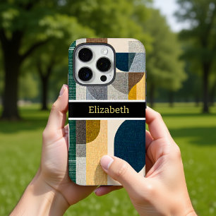 Custom Name Modern Abstract Geometric Marble iPhone 16 Pro Case