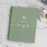 Custom Name Modern Elegant Script Recipe Notebook<br><div class="desc">Add your name and volume number and make this elegant minimalist recipe book a personal inspiration for all your cooking. Chic hand lettered script and the pretty vintage blush earth tones and rich olive green typography with cookware design make this cookbook a beautiful and unique addition to your family kitchen....</div>