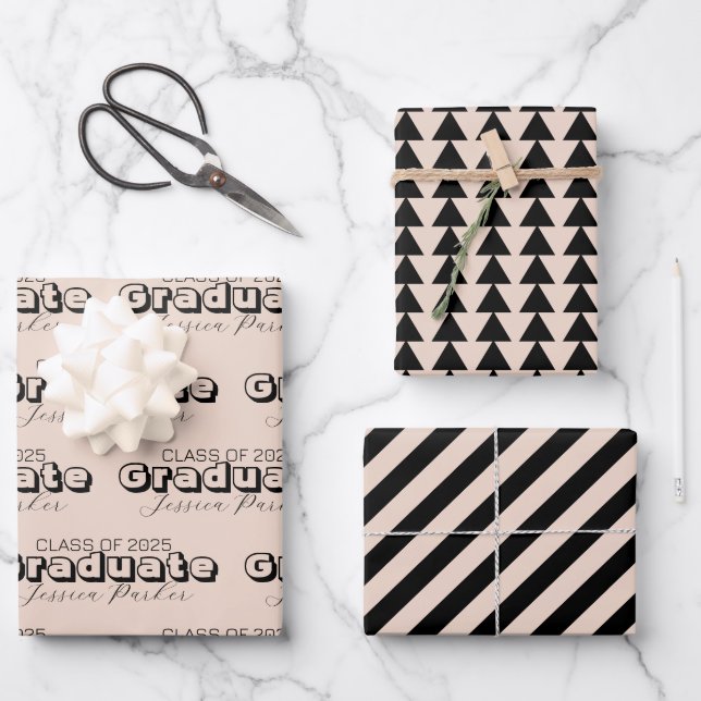 Custom Name Modern Graduation  Wrapping Paper Sheet (Front)