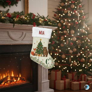 Custom Name Modern Nordic Pine Tree Small Christmas Stocking