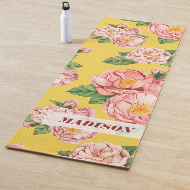 Custom Name |  Modern Peonies Floral Pattern Yoga Mat (In Situ)