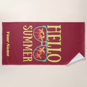 Custom Name Modern Summer Sunglasses Vacation Beach Towel