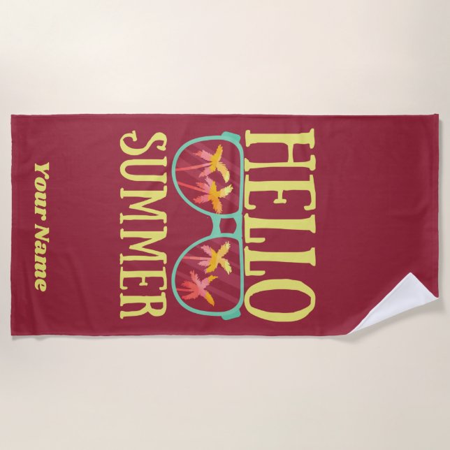 Custom Name Modern Summer Sunglasses Vacation Beach Towel (Front)