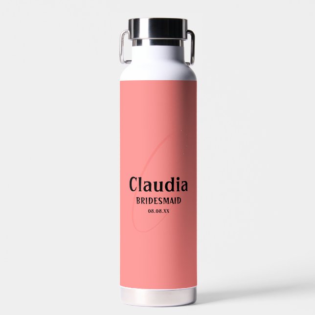 Custom Name Modern Wedding Coral  Water Bottle (Front)