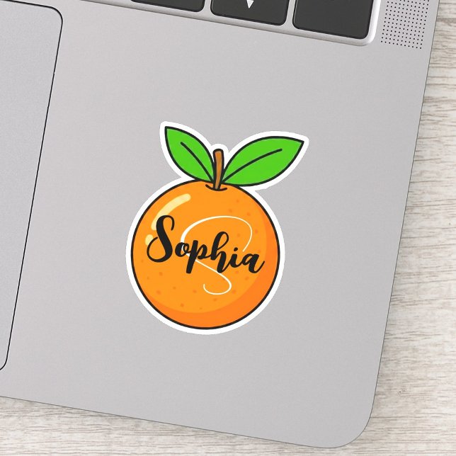 Custom Name & Monogram | Aesthetic Orange Teacher (kawaii orange teacher sticker, cute custom orange decal, personalized monogram educator label)