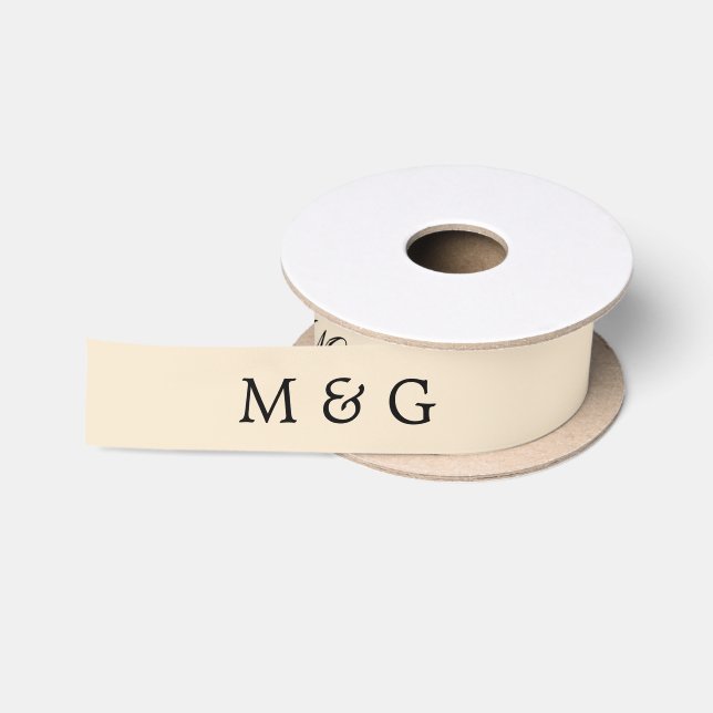 Custom Name Monogram And Date Wedding Champagne Satin Ribbon (Spool)