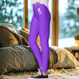Custom Name Monogram Balloon Purple White Birthday Leggings