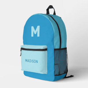 Custom Name & Monogram Blue Printed Backpack