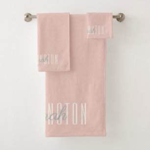 Custom Name Monogram Blush Pink   Bath Towel Set