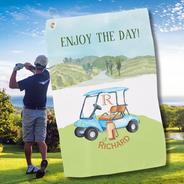 Custom Name Monogram Cart Clubs Golf Towel (Creator Uploaded)
