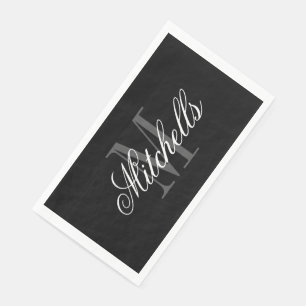 Custom name monogram chic black and white napkin