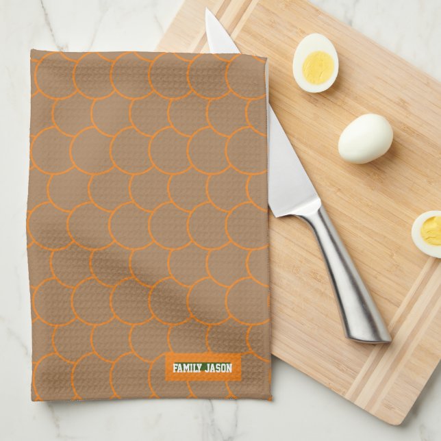 Custom name monogram circle abstracts brown orange tea towel (Quarter Fold)
