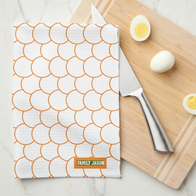 Custom name monogram circle abstracts white orange tea towel (Quarter Fold)