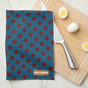 Custom name monogram diamonds navy blue red tea towel