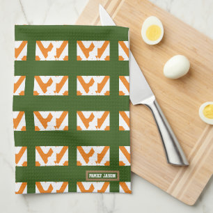 Custom name monogram diamonds orange green stylish tea towel