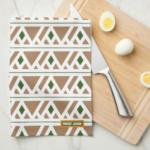 Custom name monogram diamonds triangles brown tea towel