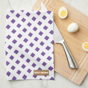 Custom name monogram diamonds white purple stylish tea towel