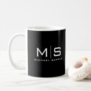 Custom Name Monogram Elegant Black And White Coffee Mug