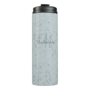 Custom Name Monogram Elegant Marble Dusty Blue Thermal Tumbler
