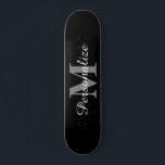 Custom name monogram elegant skateboard deck<br><div class="desc">Custom name monogram skateboard deck. Personalizable with name or slogan. Cool Birthday gift idea for teen kids. Add your own initial letter and surname. Elegant typography template. Unique sports presents for boy, girl, son, grandson, daughter, granddaughter, teenager, friend, nephew, cousin etc. Black and white or custom background colour. Add your...</div>