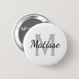 Custom name monogram elegant white standard size 6 cm round badge