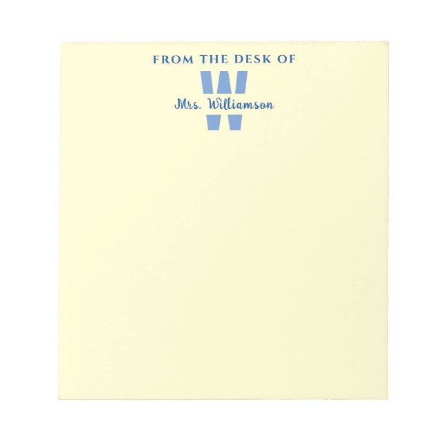 Custom Name Monogram From The Desk Of Teacher Notepad (Front)