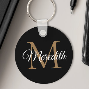 Custom Name Monogram Handwriting Script Black Key Ring