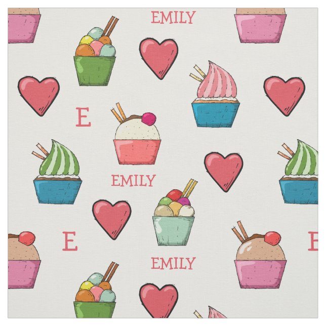 Custom Name & Monogram Ice Cream Fabric by Yard (Swatch)