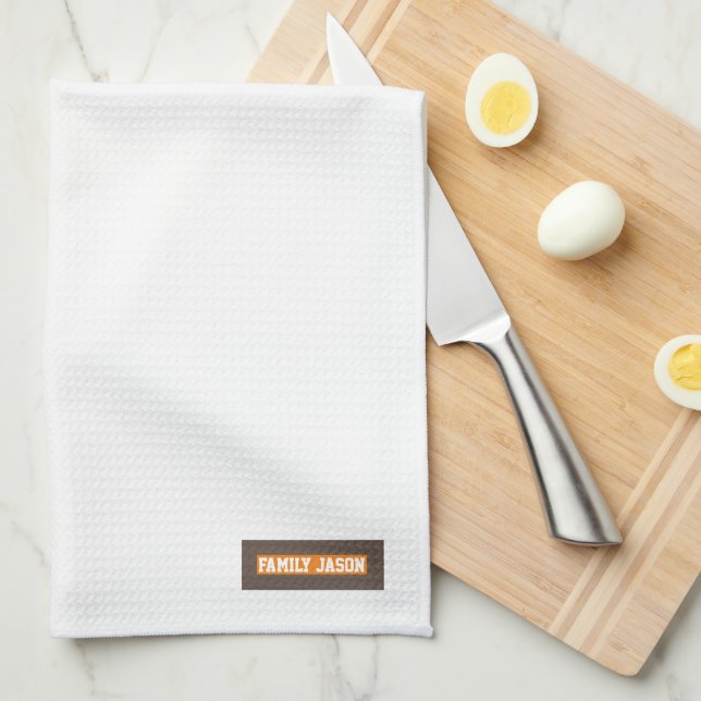 Custom name monogram modern design trendy white  tea towel (Quarter Fold)