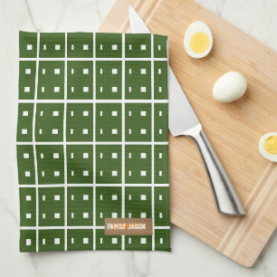 Custom name monogram modern pattern green white tea towel