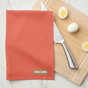 Custom name monogram modern red stylish diamonds tea towel