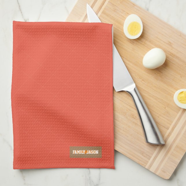 Custom name monogram modern red stylish diamonds tea towel (Quarter Fold)
