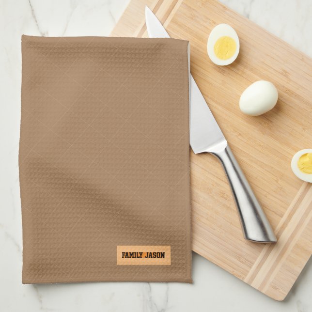Custom name monogram modern stylish elegant brown tea towel (Quarter Fold)