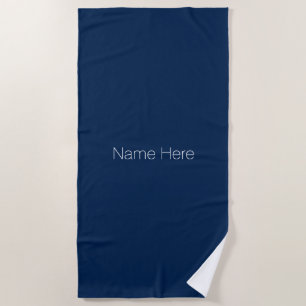 Custom name monogram navy blue white minimalist beach towel