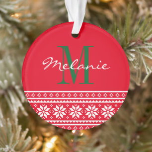 Custom name monogram nordic pattern Christmas Ornament