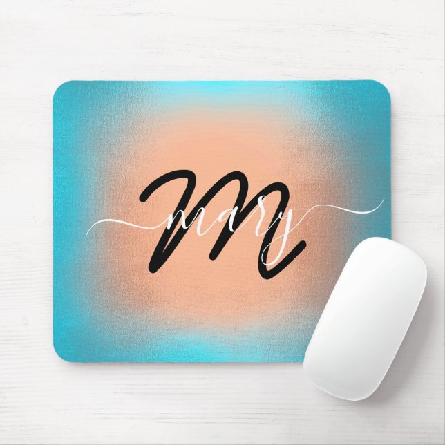 Custom Name Monogram Ombre Blue Rose Mouse Pad (With Mouse)