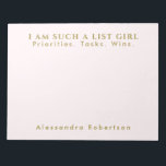 Custom Name Monogram Pastel Pink Gold Minimalist Notepad<br><div class="desc">Elegant stylish chic minimalist premium look personalised notepad for the unapologetic list maker. Delicate pastel pink feminine girly background and classy golden typography. Add your name and custom text, for example the phrase I AM SUCH A LIST GIRL that resonates so well with some of us. We want to be...</div>