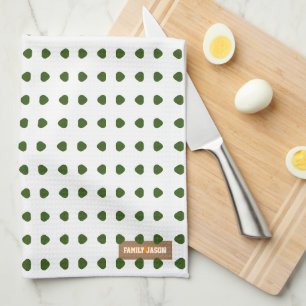 Custom name monogram polka dots white green cute tea towel