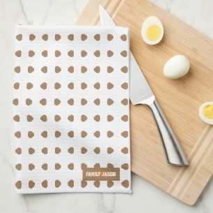 Custom name monogram polka dots white orange cute tea towel