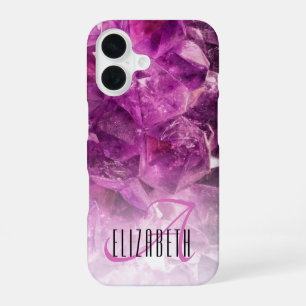 Custom Name Monogram Purple Ombre Crystals iPhone 16 Case