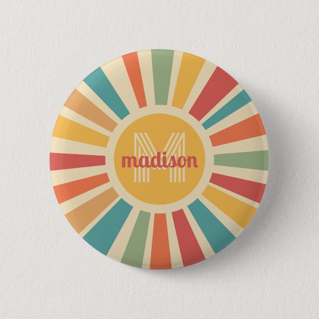 Custom Name & Monogram Retro Stripes 6 Cm Round Badge (Front)