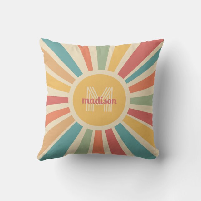 Custom Name & Monogram Retro Stripes Cushion (Back)