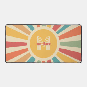 Custom Name & Monogram Retro Stripes Desk Mat