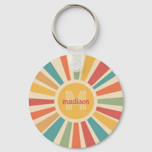 Custom Name & Monogram Retro Stripes Key Ring