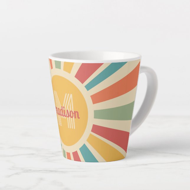 Custom Name & Monogram Retro Stripes Latte Mug (Right Angle)