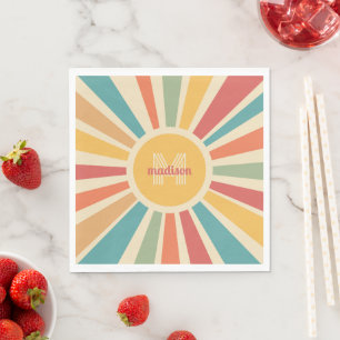 Custom Name & Monogram Retro Stripes Napkin